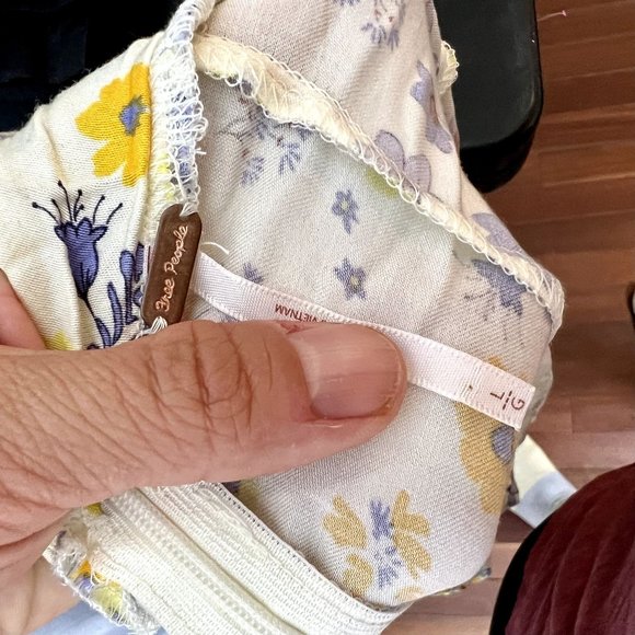 Free People Ivory Combo Floral Short Sleeve It Takes Two Open Back Dress Size L - Picture 7 of 9